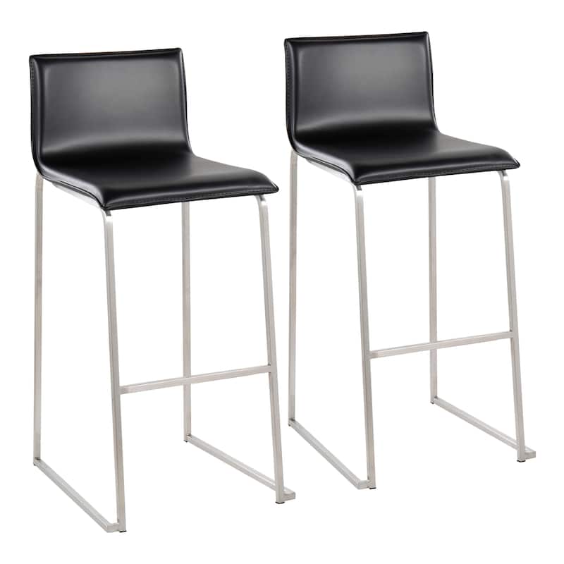 Silver Orchid Mara Upholstered 29" Fixed-Height Bar Stool - Set of 2 - Black/Stainless Steel