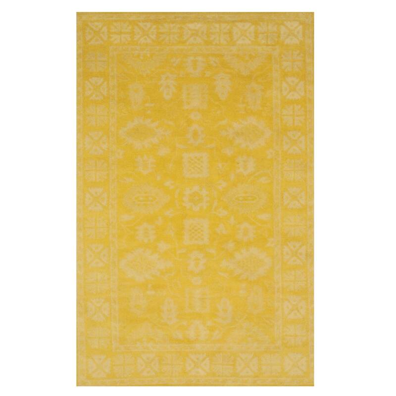 Yellow Hand-Tufted Wool Traditional Overdyed Rectangle Rug, 7'9 x 9'9 - Bold, playful overdyed wool accent rug. - N/A