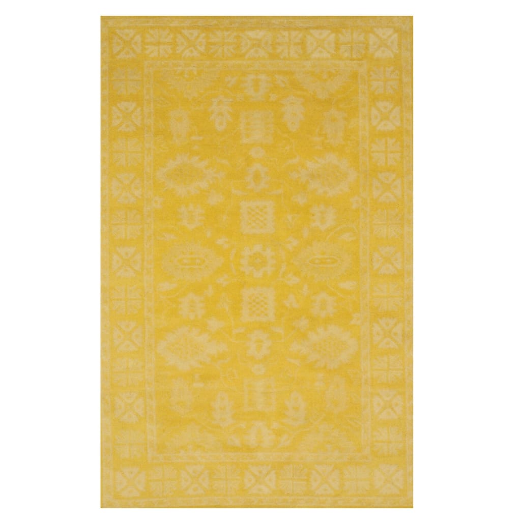 Yellow Hand-Tufted Wool Traditional Overdyed Rectangle Rug, 7'9 x 9'9 - Bold, playful overdyed wool accent rug. - N/A