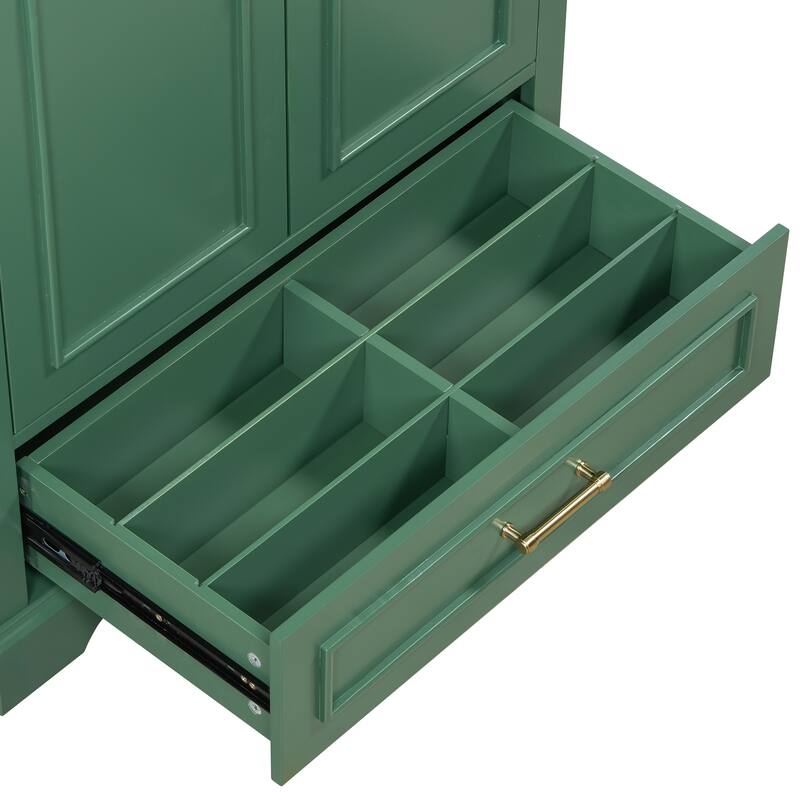 Bathroom Vanity with Ceramic Sink, Freestanding Storage Cabinet with Double Shelf, 1 Divider Drawer & 2 Soft-close Doors