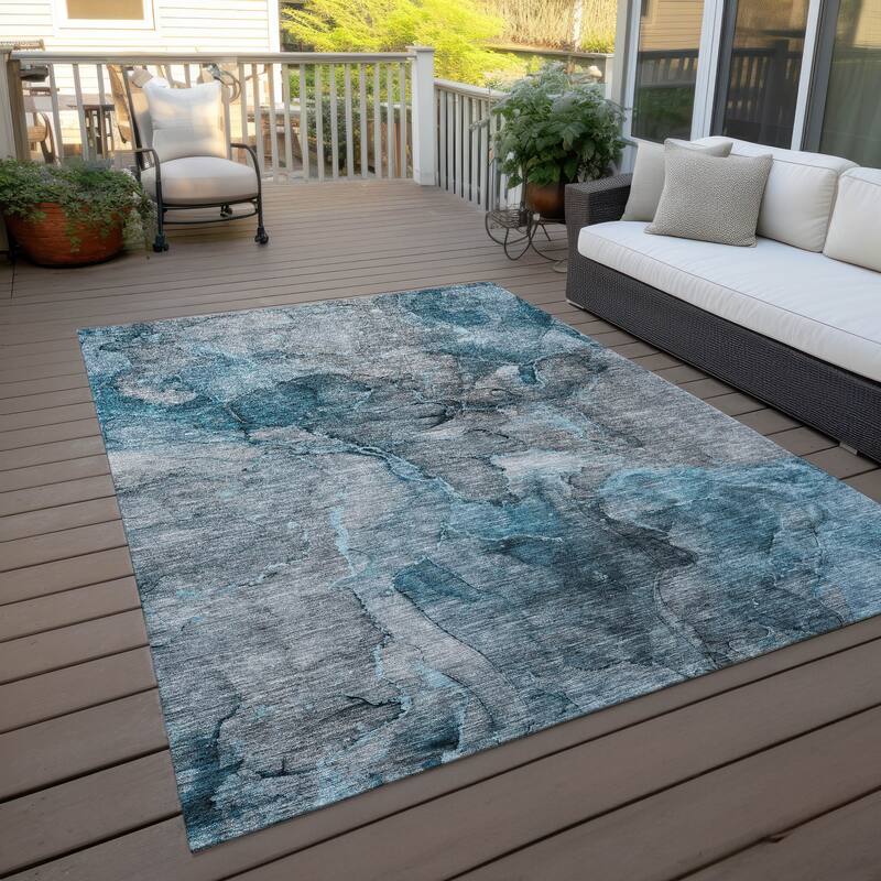 Machine Washable Indoor/ Outdoor Chantille Abstract Modern Rug - Teal - 10' x 14'