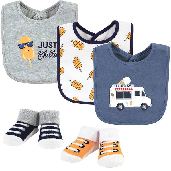 slide 1 of 1, Hudson Baby Infant Boy Cotton Bib and Sock Set, Ice Cream Truck, One Size - Ice Cream Truck - One Size One Size - Ice Cream Truck