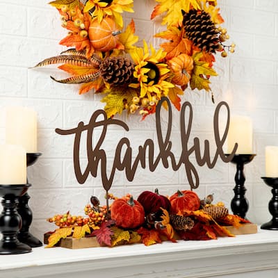 Glitzhome 24" Metal Fall Floral Candle Holder Center Piece