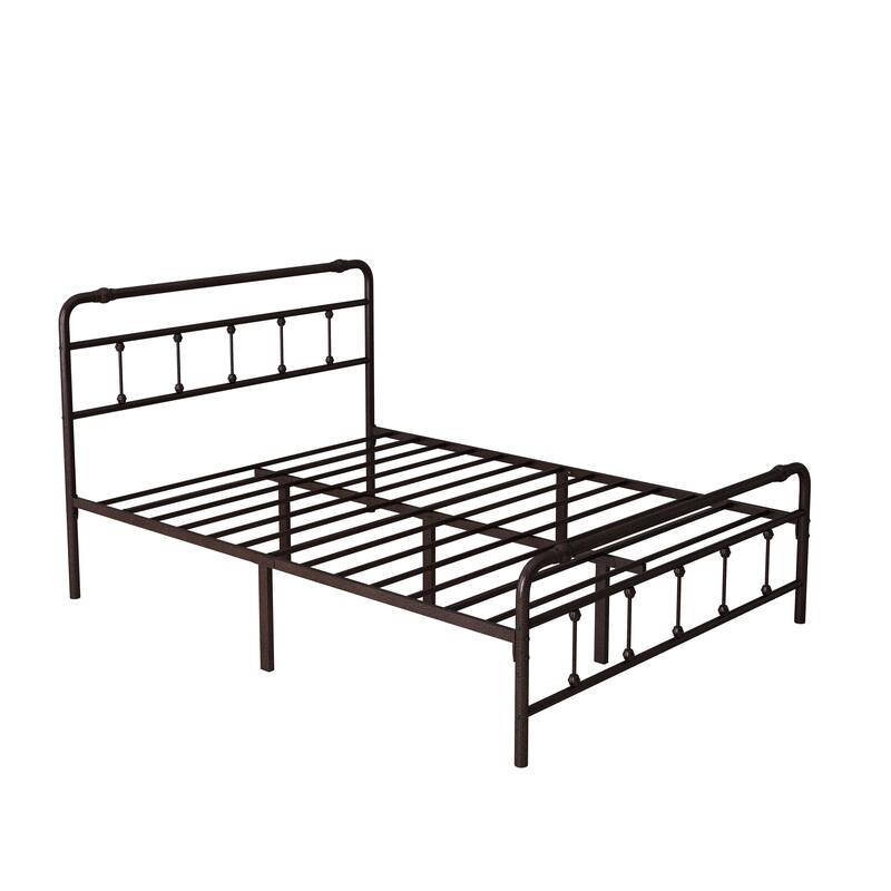 Queen Size Metal Platform Bed Frame with Victorian Style Wrought Iron