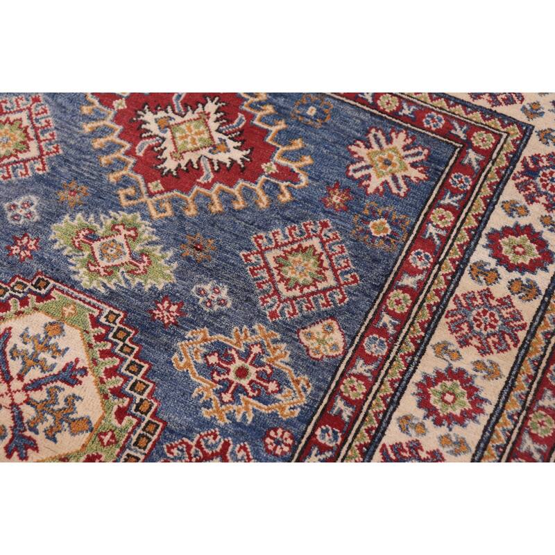 Tribal Kazak Cornelius Blue/Beige Wool Rug - 4'2'' x 6'0''