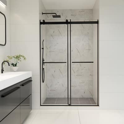 Altair Belizzi By Pass Frameless Shower Door in Matte Black Finish with Clear Glass
