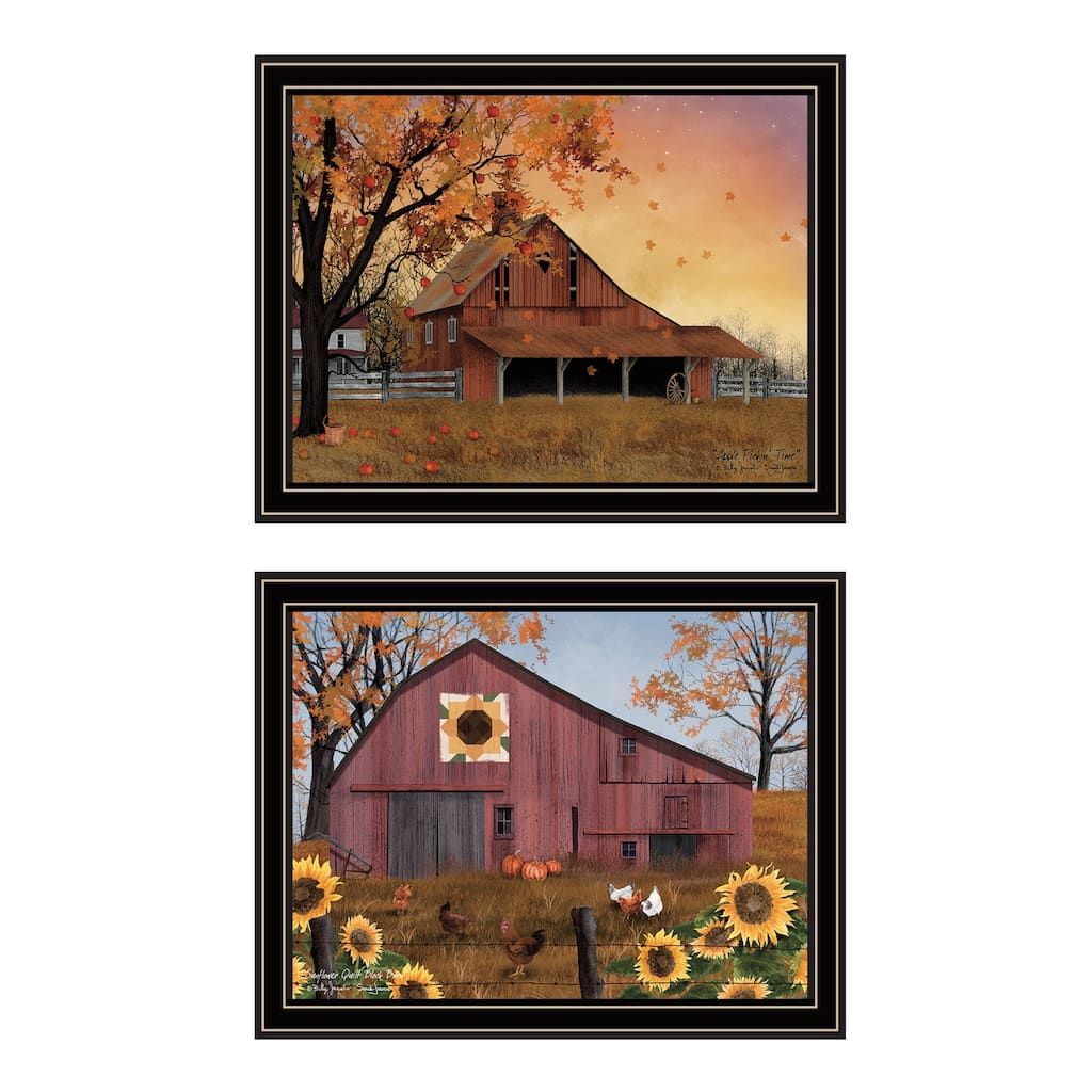 2-Piece Framed Wall Art Set - Apple Picking & Sunflower Quilt Barn, Black Frame