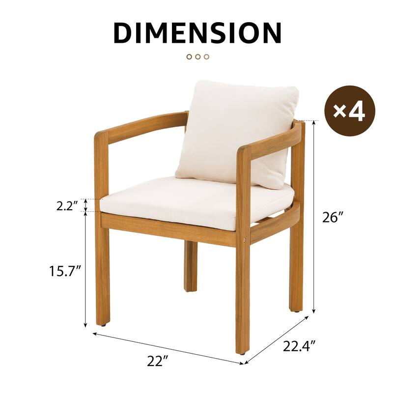 Outdoor 4-piece Wood Chairs With Large U-shaped Backrests