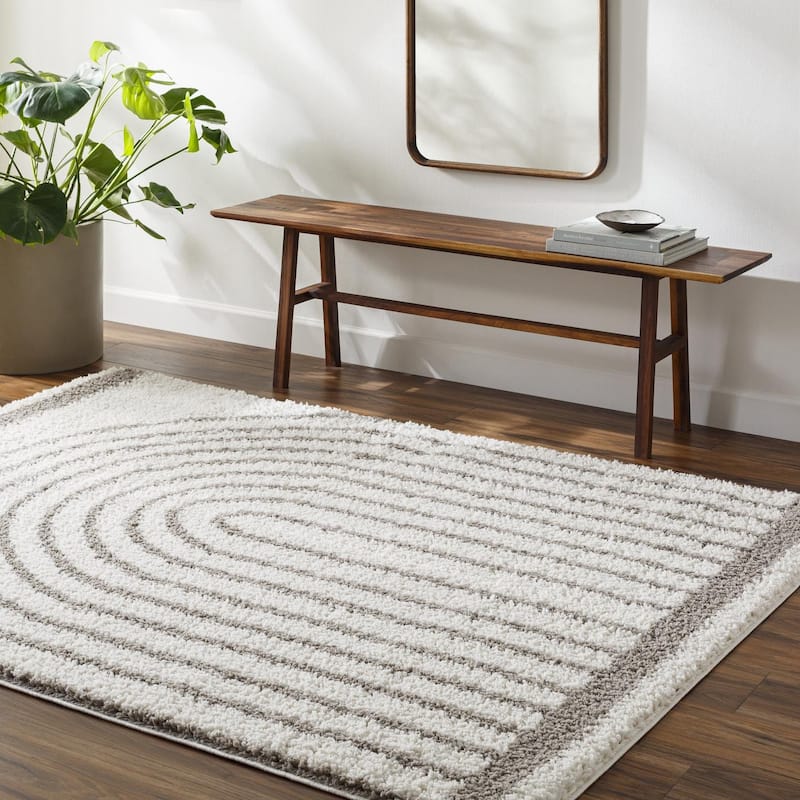 Livabliss Birmingham Playful Arches Plush Area Rug - 6' 7" x 9' - Warm Grey