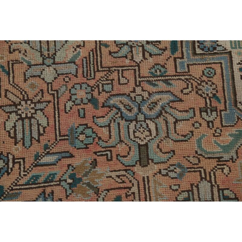 Geometric Tabriz Vintage Area Rug Hand-Knotted Wool Carpet - 6'8" x 9'7"