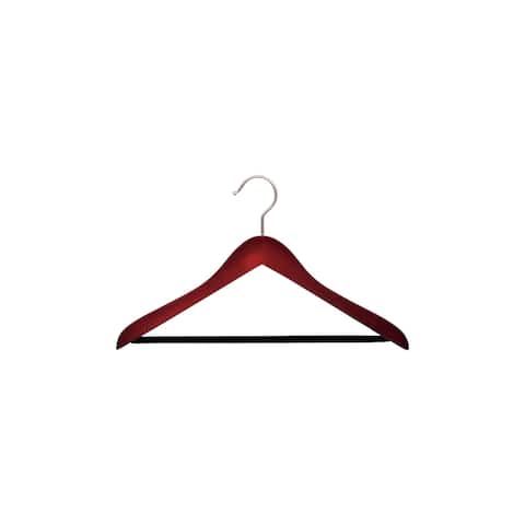 Concave Cherry Finish Wooden Suit Hanger, Non-Slip Black Velvet Pant Bar, 17" Length x 5/8" Thick, Satin Chrome Hook Box of 12