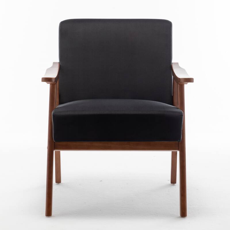 Black Modern 26" Accent Chair with Solid Wood Frame and Extra-Thick Backrest