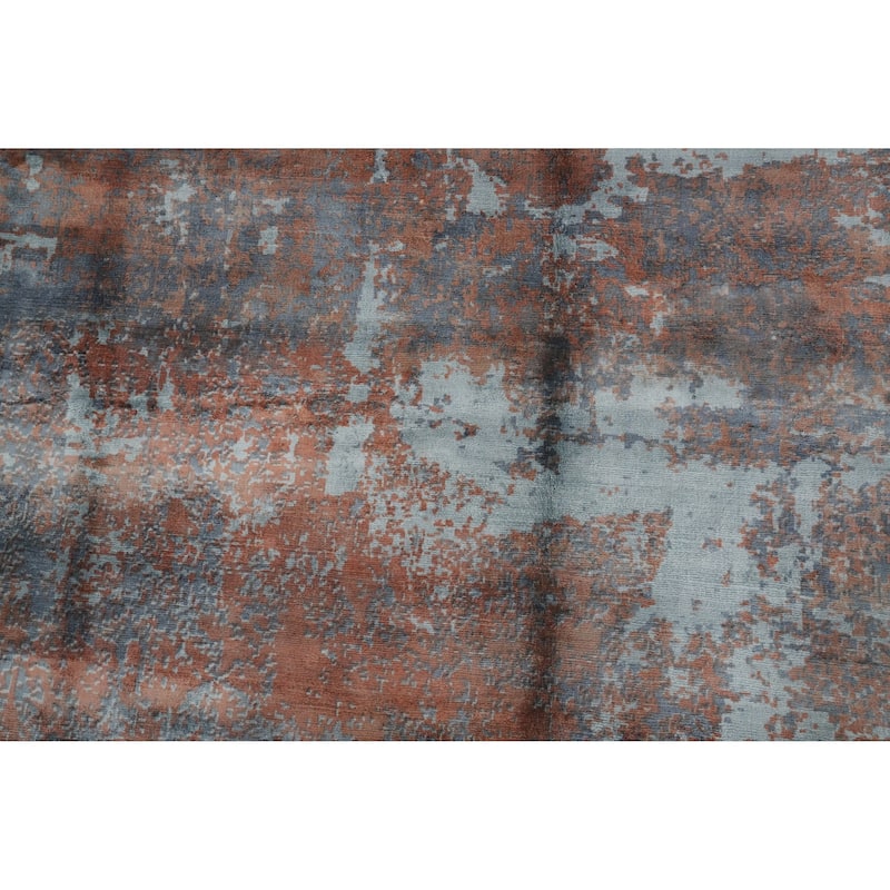 Hand Knotted Oriental Viscose Silk Carpet Modern Pictorial Multi-Colored Abstract Area Rug - 9' 11'' X 6' 5''