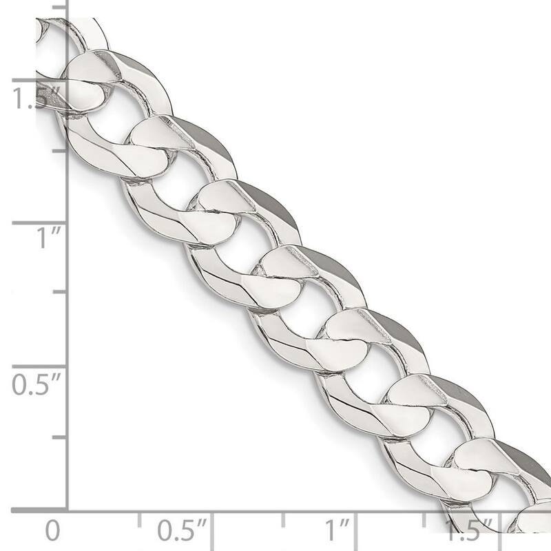 Curata 925 Sterling Silver 9.75mm Concave Beveled Curb Chain Necklace for Men