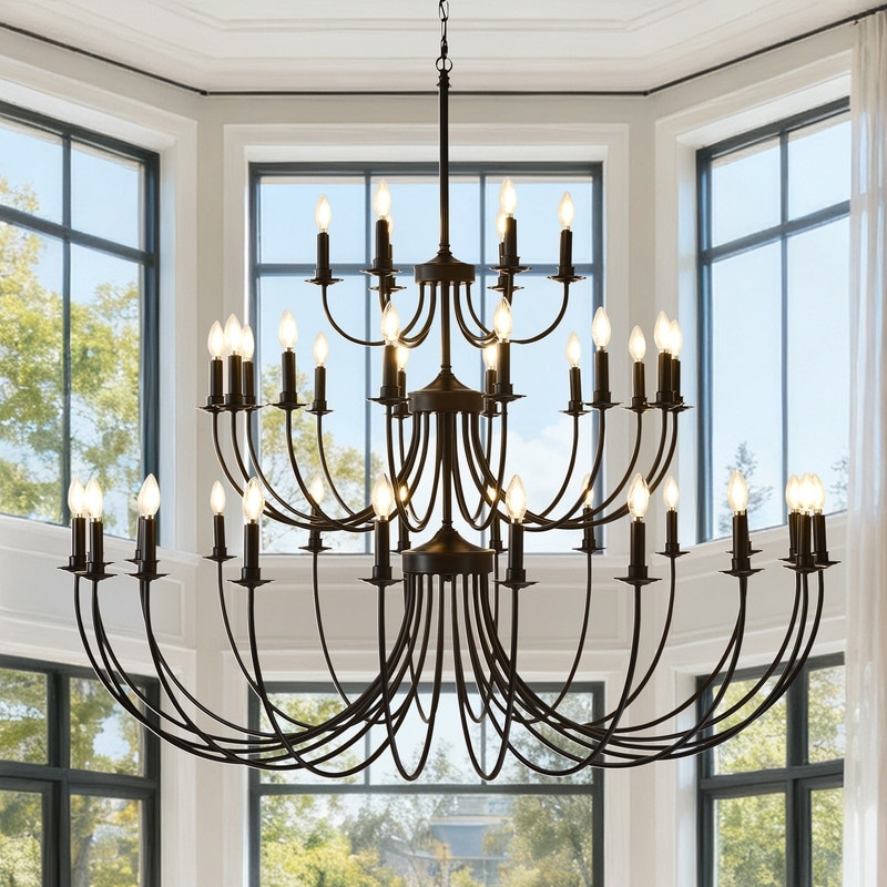 Modern Farmhouse Chandelier Black Classic Candle Light Rustic Industrial Pendant Ceiling Light Fixture