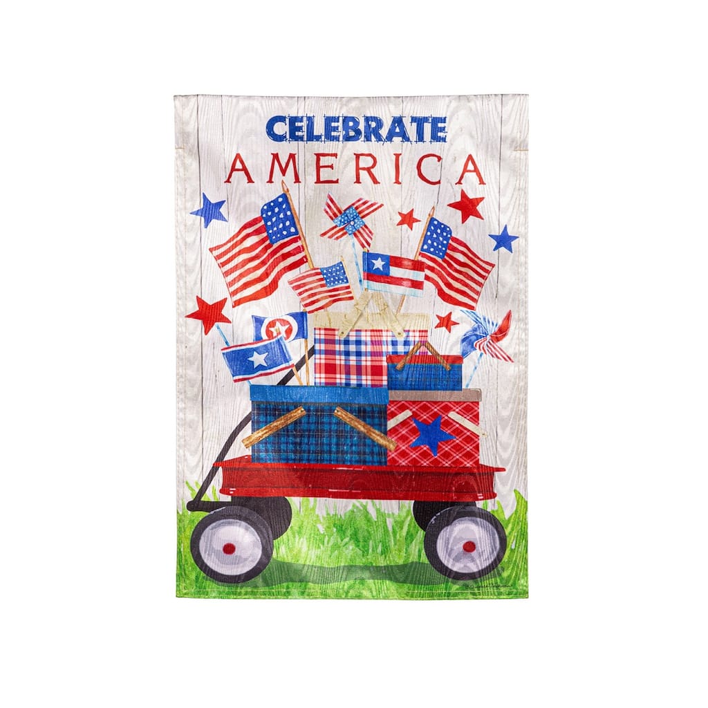 Vintage Patriotic Wagon Moire Garden Flag