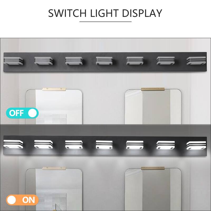 45" Modern 7-Light LED Vanity Light, Square Acrylic Lampshades Wall Mount Fixture for Bathroom, Mirror Lighting