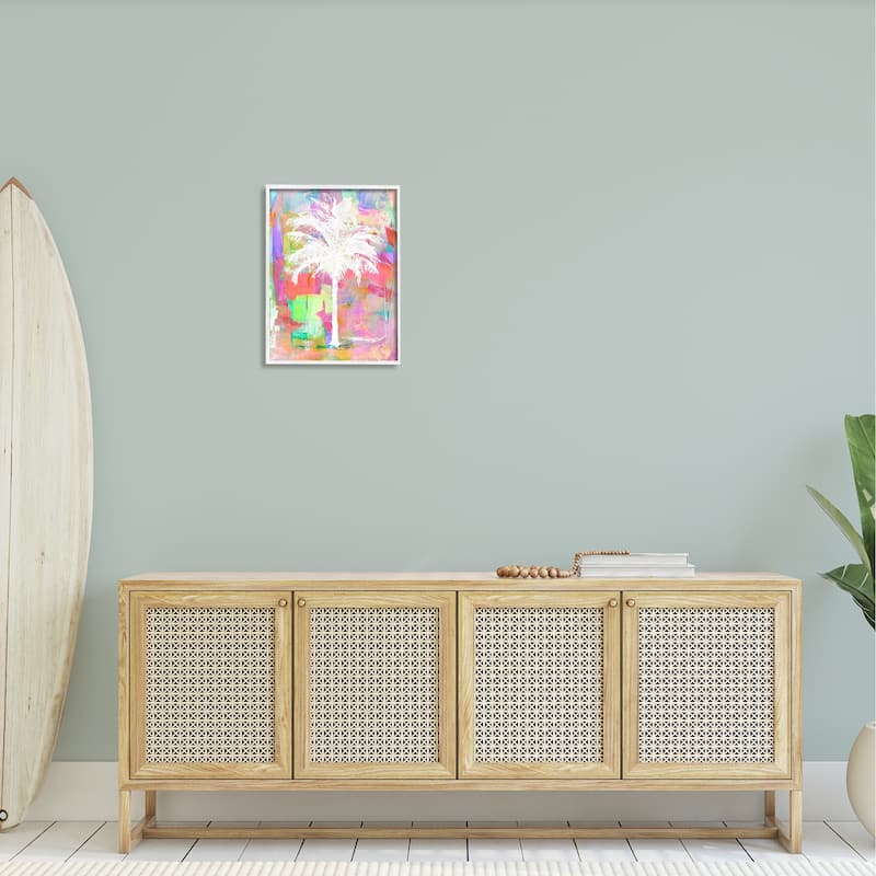 Stupell Bold Blocked Background Tropical White Palm Tree Framed Wall Art - Pink