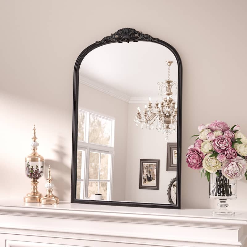 Keonjinn Art Decorative Accent Arched Wall Mirrors, Relief Frame, Antique Black/Gold - 20''x30'' - Antique Black