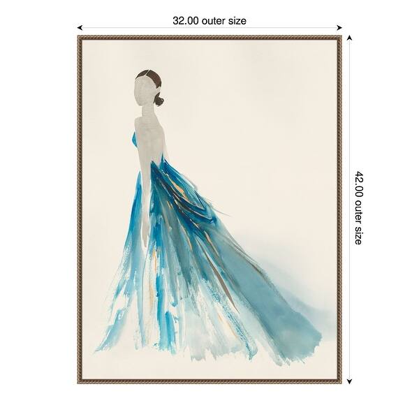 slide 2 of 8, Amanti Art Blue Dress II by Lily k Framed Canvas Wall Art Print - Sylvie Beaded Bronze 32x42