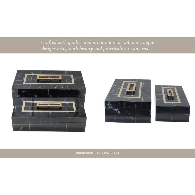Resin Wood Decorative Storage Boxes (Set of 2) - 5" & 4" Black, Gold - 14" x 8" x 4.5"