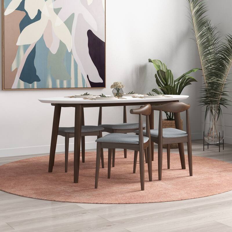 Arsland Modern Solid Wood Oval Dining Table and Chair Set Dining Room Furniture Set