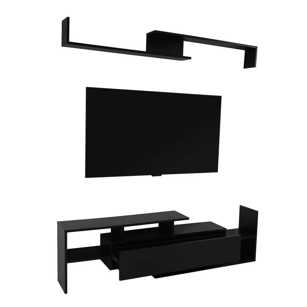 Surrey Multi-functional 60-Inch Modern Wood TV Console with Drawer, Book Case and Open Shelves in Stained Wood Finish