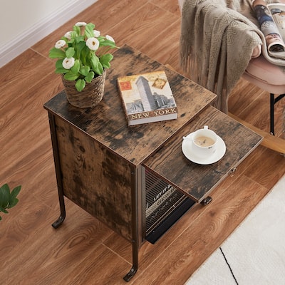 3-tier Shelves Modern Nightstand with Switchable Door and Retractable Shelf