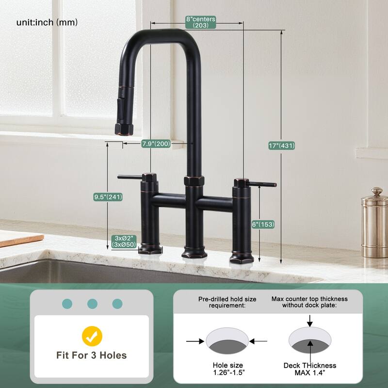 WOWOW Double Handle Pull Down Kitchen Faucet