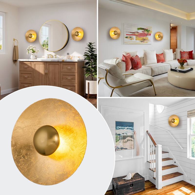 Gold Iron LED Wall Sconce with Interior Gold Leaf Finish Dimmable