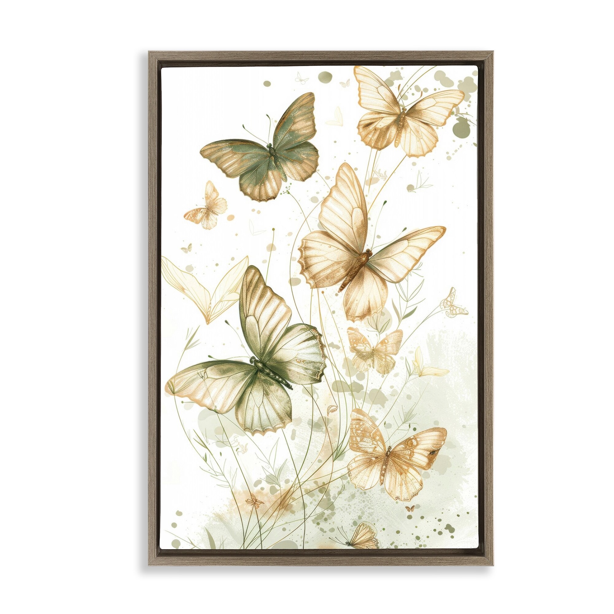 Stupell Neutral Watercolor Butterflies Framed Floater Canvas Wall Art Design By LSR Design Studio