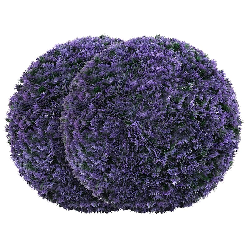 15" Diameter Artificial Lavender Topiary Balls Set of 2 Faux Boxwood Spheres for Outdoor Use - 12"Dia