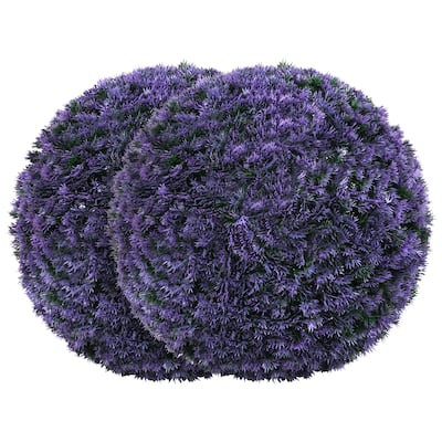 15" Diameter Artificial Lavender Topiary Balls Set of 2 Faux Boxwood Spheres for Outdoor Use - 12"Dia