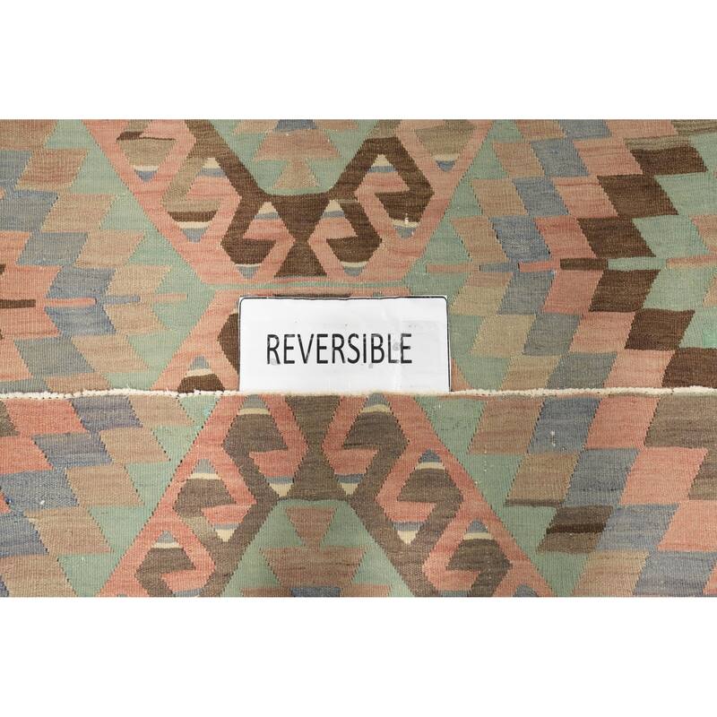 Hand Woven Oriental 100% Wool Carpet Southwestern Tribal Green Kilim Area Rug - 9' 6'' X 4' 10''