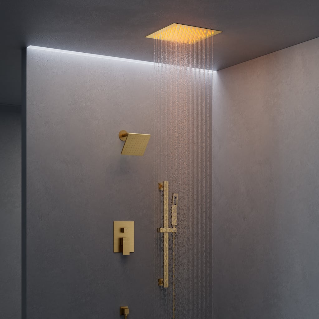 Celling Mounted 12 in. Rainfall LED Shower System with 6 in. Shower Head Handheld Shower Faucet Set