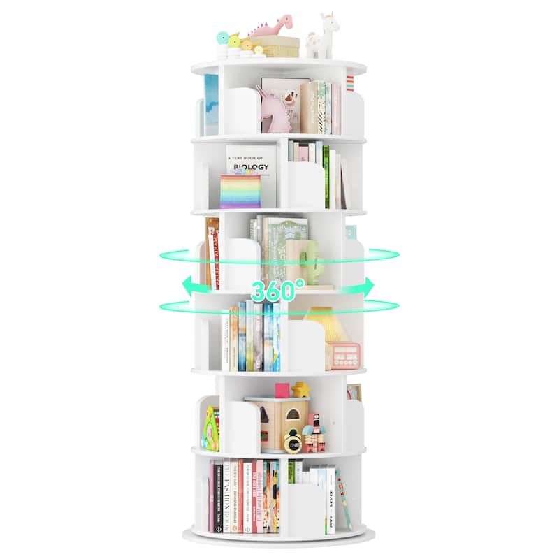 4/5/6 Tiers Round Rotating Bookcase, Revolving Floor Standing Bookshelf Corner Organizer Display