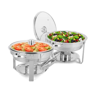 2 Set Stainless Steel 5 Quarts Round Chafing Dish