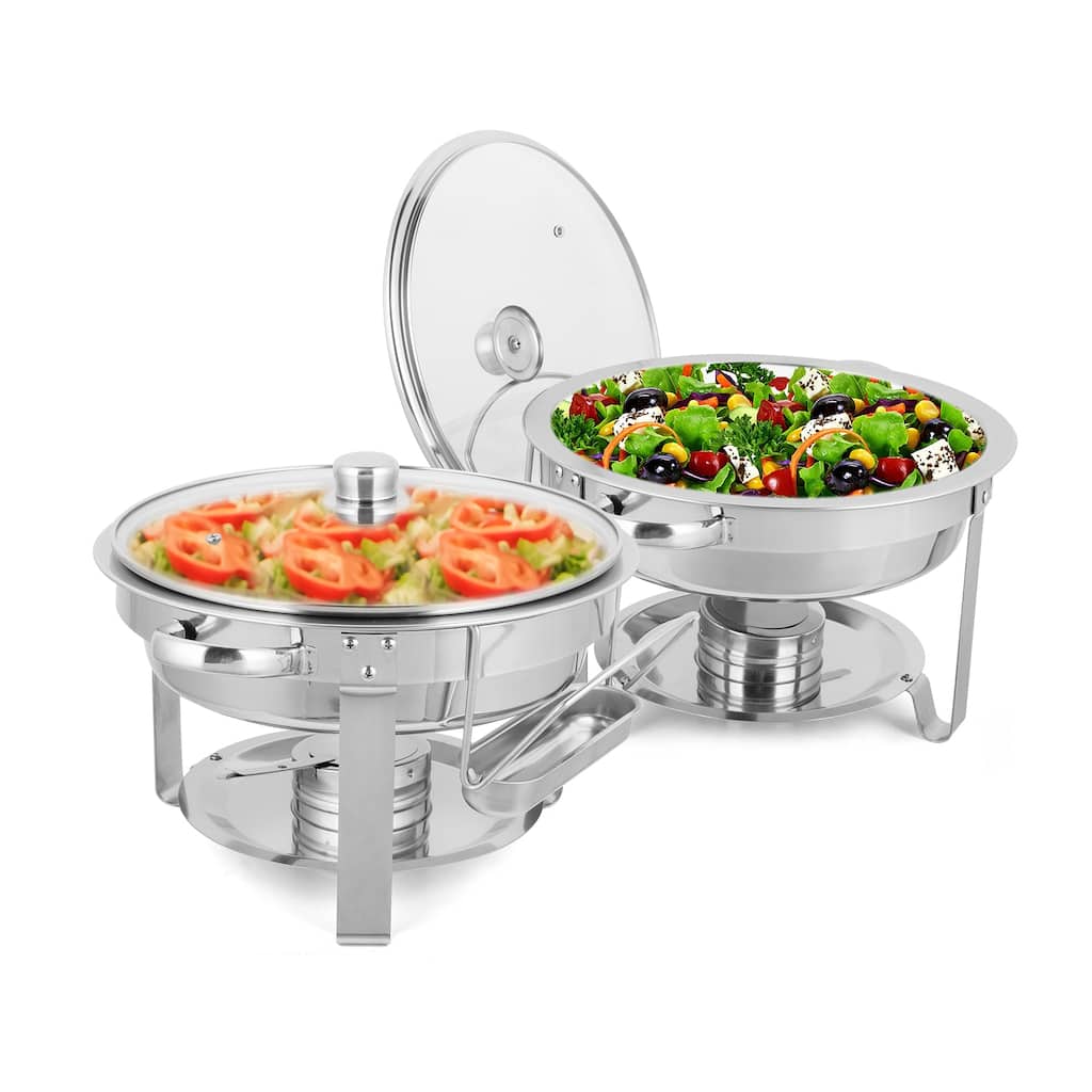 2 Set Stainless Steel 5 Quarts Round Chafing Dish