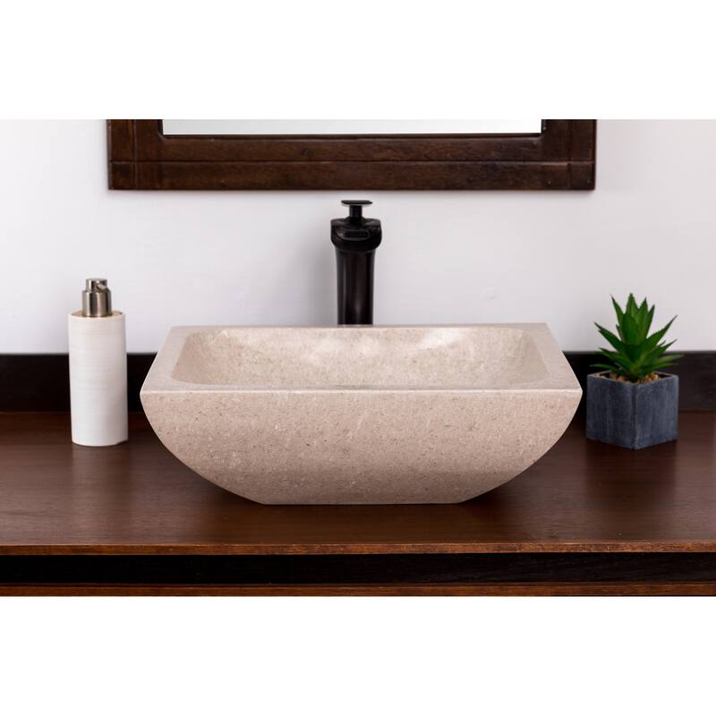 Natural Stone Vessel Bathroom Sink - Rectangular Stone Sink