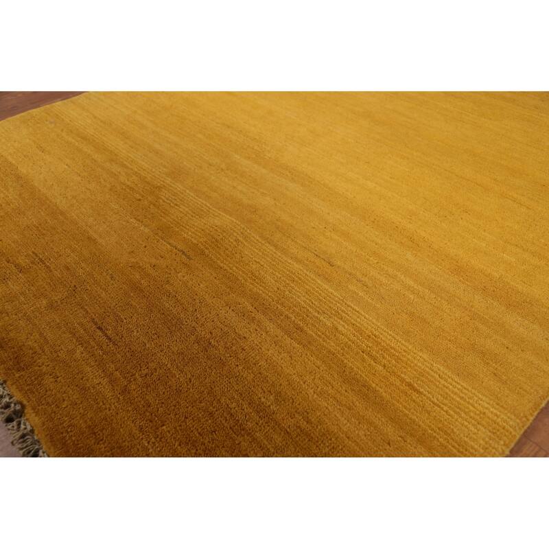 Yellow / Gold Modern Gabbeh Oriental Foyer Rug Handmade Wool Carpet - 3'10"x 4'6"