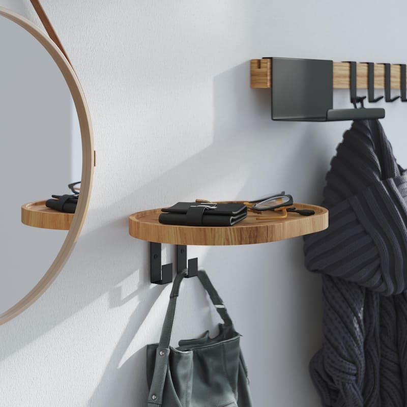 Solid Oak Wood Coat Rack with 2 Hooks
