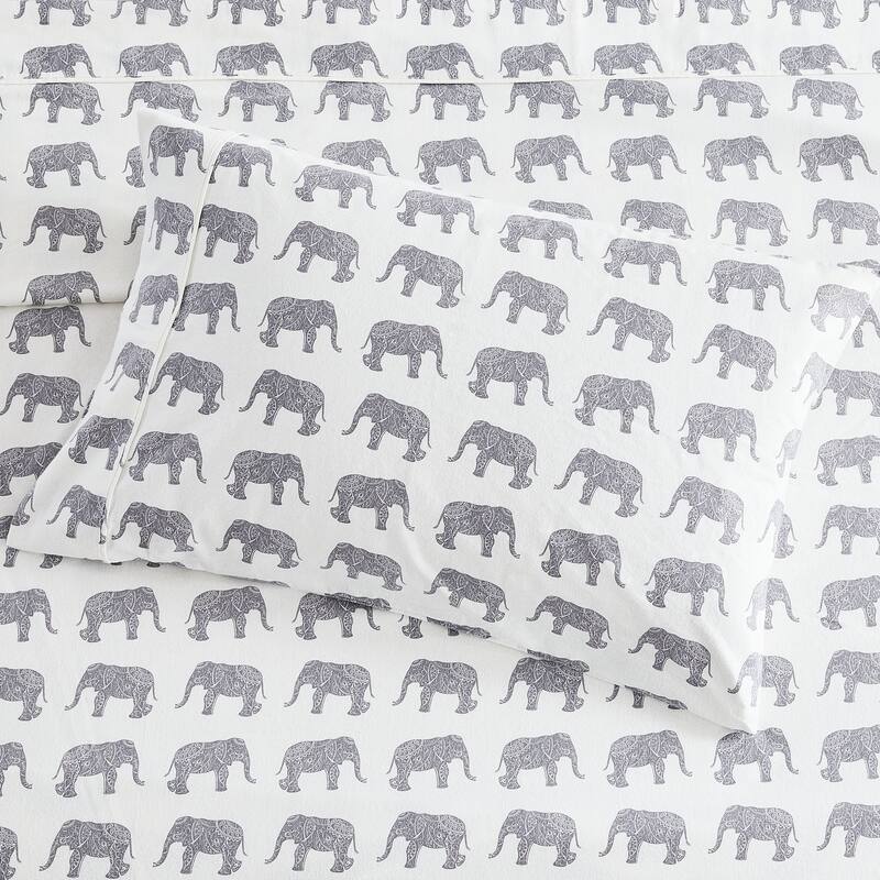 Cotton Flannel Collection Elephant Gray Sheet Set - Queen