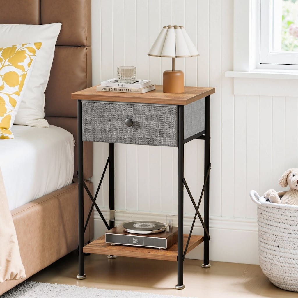 Javlergo X-Frame Nightstand with Removable Fabric Drawer 1 or 2-Pack Options Small Space Nightstand with Open Shelf for Bedroom