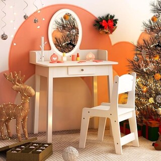 2 in 1 Wooden Princess Makeup Desk Kids Vanity Set with Mirror