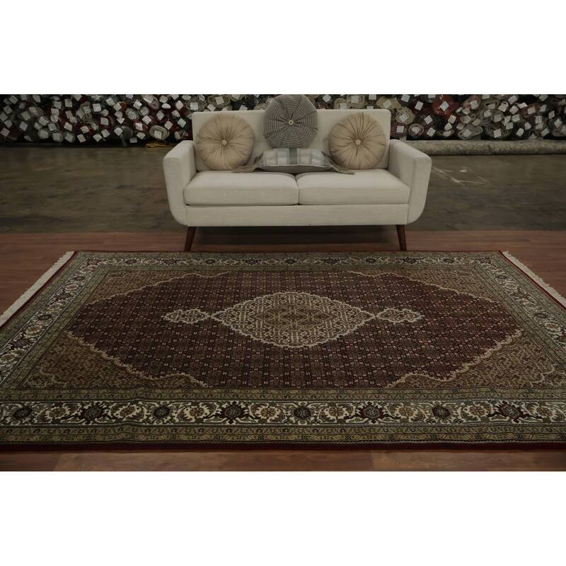 Hand Knotted Oriental 100% Wool Carpet Traditional Floral Red Tabriz-Mahi Area Rug - 9' 2'' X 5' 9''