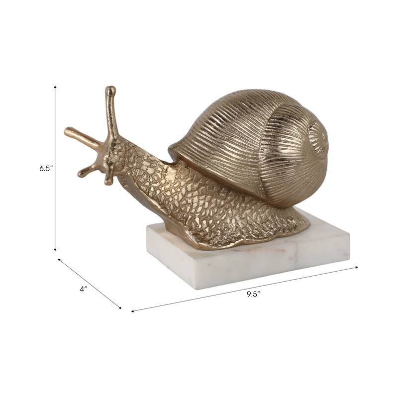 Metal Snail Sculpture on Marble Base Figurine Accent - 7" Gold - 9.5" x 4" x 6.5"