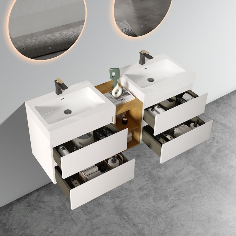 GDFStudio - Naomi Modern Floating Bathroom Vanity with Silent Drawers and Pre-Assembled One-Piece Sink