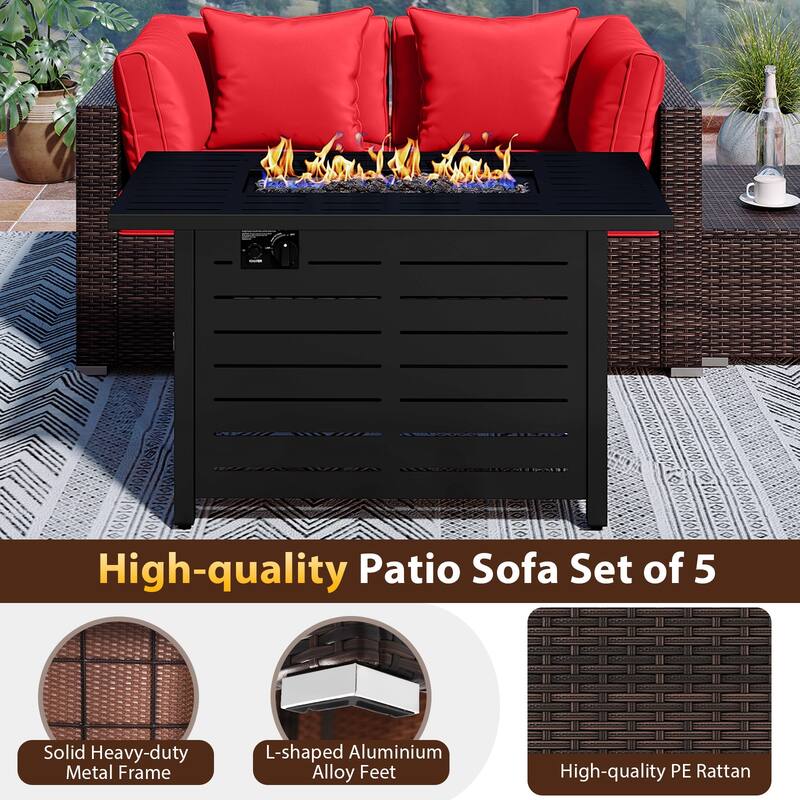 Gymax Set of 5 Patio Furniture Set Heavy-duty Frame Rattan Sofa Set w/