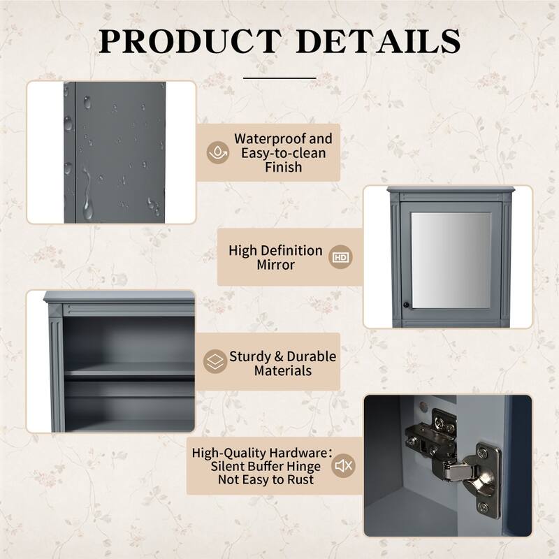 24'' x 27'' Wall Mounted Bathroom Medicine Cabinet with Mirror and Adjustable Shelf