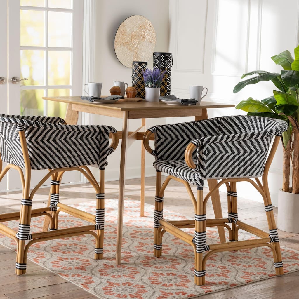 Max Rattan Bistro Counter Stool - Handwoven Cafe-Style Accent Seating with Backrest For Kitchen Island or Indoor/Outdoor Lounge